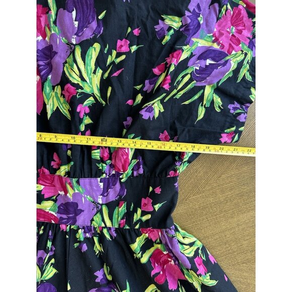 Vintage Stuart Alan 1980s 90’s BOLD FLORAL Bouquet Team Dress 1940’s Flare Midi - Picture 11 of 11